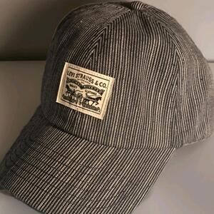 NEW Levis Hat Cap Snap Back Blue Striped Railway Train Adjustable Baseball Mens